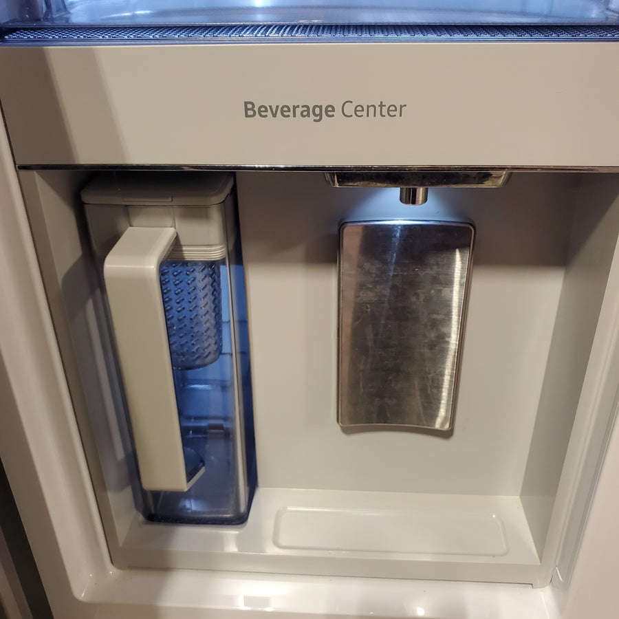 Samsung Bespoke 22.8-cu ft 4-Door Counter-depth Smart French Door Refrigerator with Dual Ice Maker and Door within Door ENERGY STAR in Navy Glass RF23A967541 - Certified Refurbished