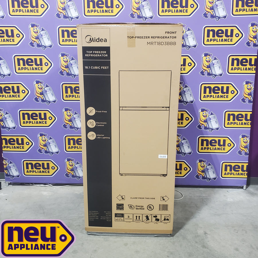 Midea Garage Ready 18 Cu. Ft. Top Freezer Refrigerator with Gallon Sized Door Bins, Ice Maker Ready, and LED Lighting 225521178 - MRT18D3BBB