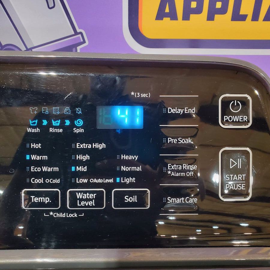 Samsung 4.4 cu. ft. Top Load Washer with ActiveWave™ Agitator and Active WaterJet in Platinum WA44A3405AP - Certified Refurbished and Samsung Platinum Electric 7.4 Cu. Ft. Dryer with Sensor Dry DVE45T3400P - Certified Refurbished