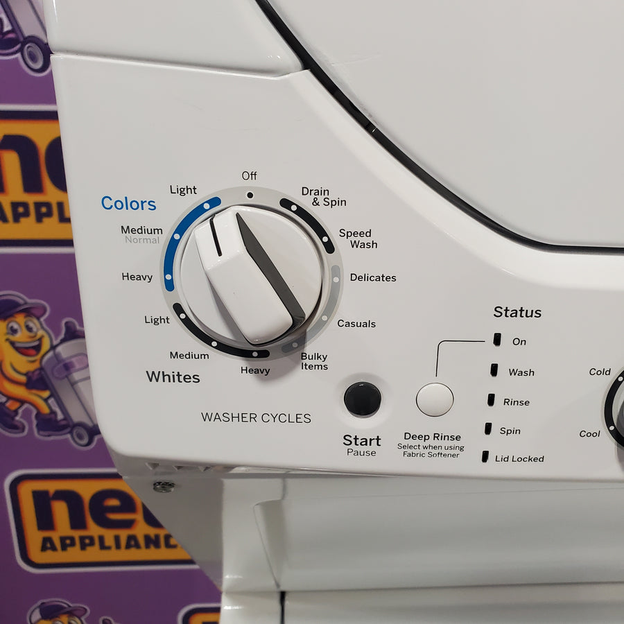 GE Unitized Spacemaker® 2.3 cu. ft. Capacity Washer with Stainless Steel Basket and 4.4 cu. ft. Capacity Electric Dryer GUD24ESSMWW - Certified Refurbished