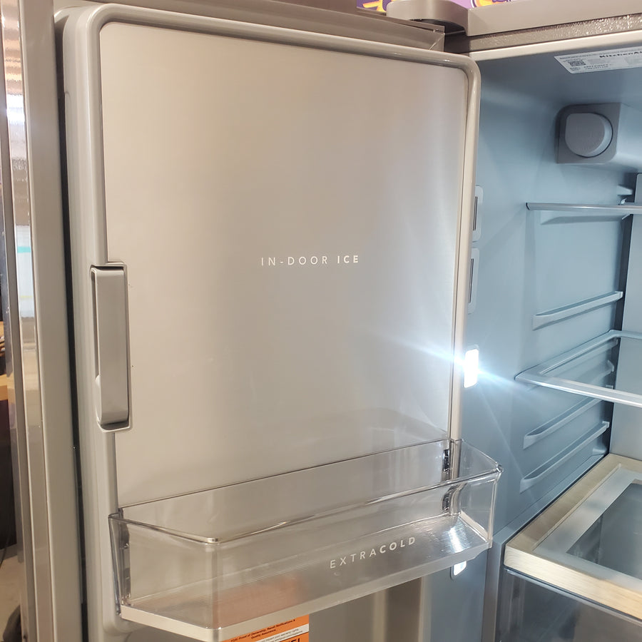KitchenAid 36 in. 30 cu. ft. Standard Depth French Door Refrigerator in PrintShield Stainless with Exterior Water and Ice KRFF436SPS - Scratch & Dent (Minor)