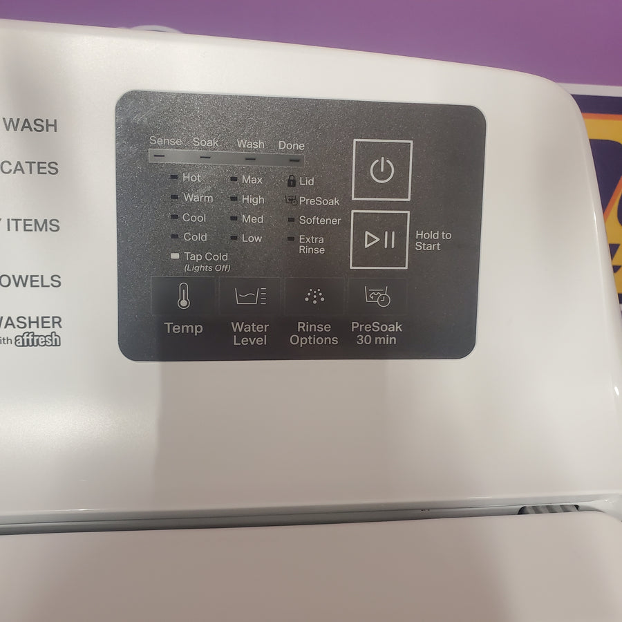 Whirlpool 4.2-4.3 Cu. Ft. Top Load Washer with 2-in-1 Removable Agitator and Soft Close Glass Lid WTW4307SW - Open Box and Whirlpool 7.0 cu. ft. Vented Front Load Electric Dryer in White with Adaptive Dry WED4107SW - Scratch & Dent (Minor)