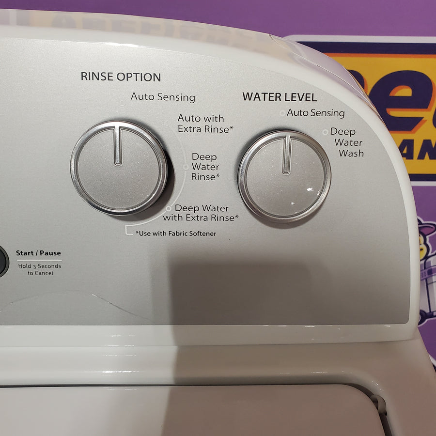 Whirlpool 3.8–3.9 Cu. Ft. Top Load Washer with 2 in 1 Removable Agitator and Soil Level Selection WTW4957PW - Certified Refurbished and Whirlpool White Electric 7.0 Cu. Ft. Dryer with Auto Dry WED4950HW - Certified Refurbished
