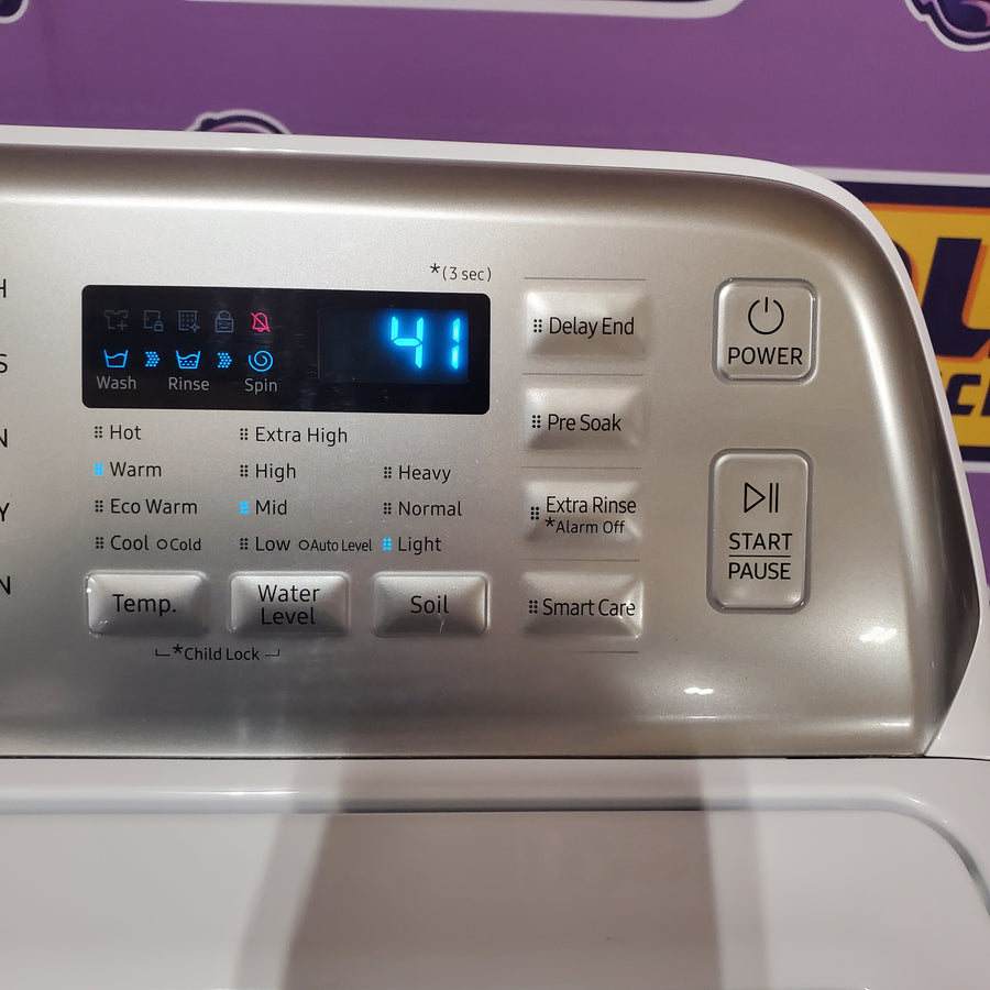 Samsung 4.5-cu ft High Efficiency Impeller Medium Top-Load Washer in White WA45T3400AW - Certified Refurbished and Samsung 7.2-cu ft Electric Dryer in White DV400EWHDWR - Certified Refurbished