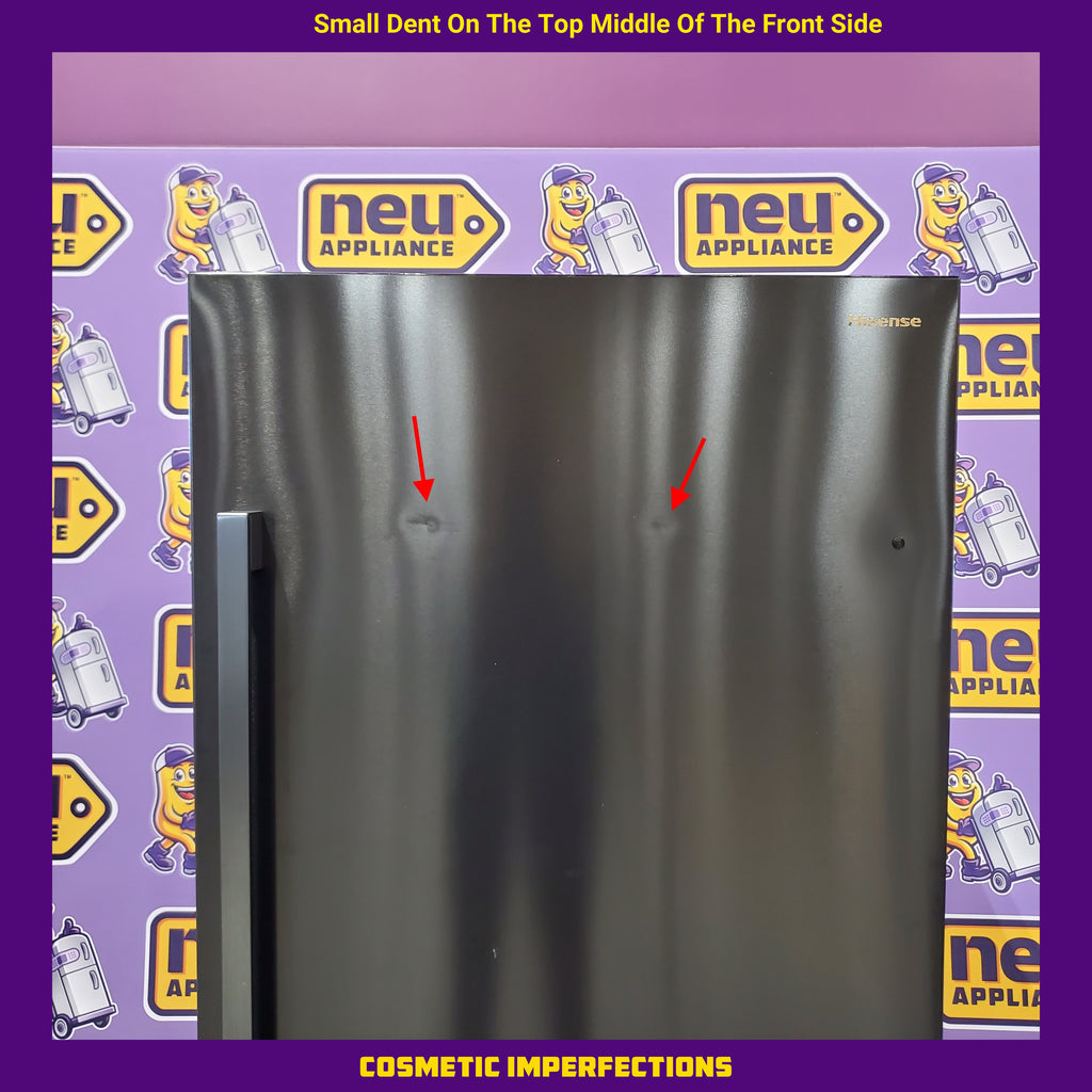 Pictures of Hisense Counter Depth Bottom Freezer 17.2 Cu. Ft. Refrigerator with LED Lighting and Super Cool and Super Freeze in Fingerprint Stainless Steel 22221422 - HRB171N6ASE - Scratch and Dent (Moderate) - Neu Appliance Outlet - Discount Appliance Outlet in Austin, Tx