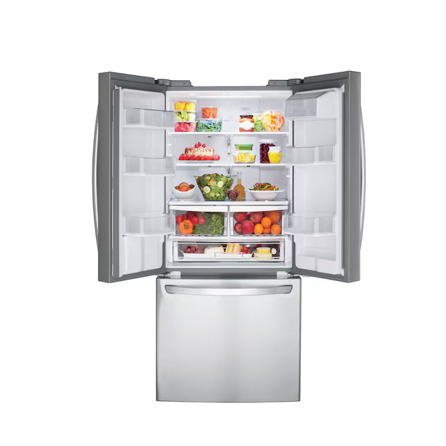LG 22 cu. ft. 30" Wide French Door Refrigerator with Water Dispenser in Stainless Steel LFDS22520S - Open Box