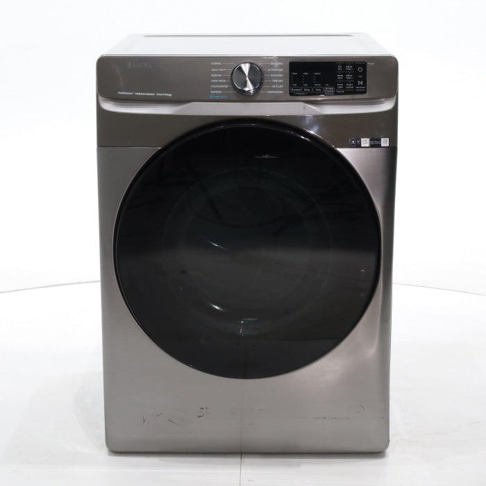 Pictures of Platinum Samsung 7.5 cu. ft. Front Load Electric Dryer with Steam- Scratch & Dent - Major - Neu Appliance Outlet - Discount Appliance Outlet in Austin, Tx