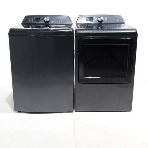 Pictures of Diamond Gray GE Profile 5.4 cu. ft. Top Load Washing Machine with FlexDispense and 7.4 cu. ft. Gas Dryer with Steam - Scratch & Dent - Moderate - Neu Appliance Outlet - Discount Appliance Outlet in Austin, Tx