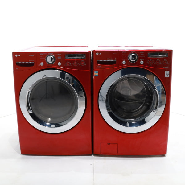 Wild Cherry Red ENERGY STAR LG 4.0 cu. ft. Front Load Washer with Steam and Wild Cherry Red LG 7.3 Front Load Electric Dryer with TrueSeam Technology - Certified Refurbished