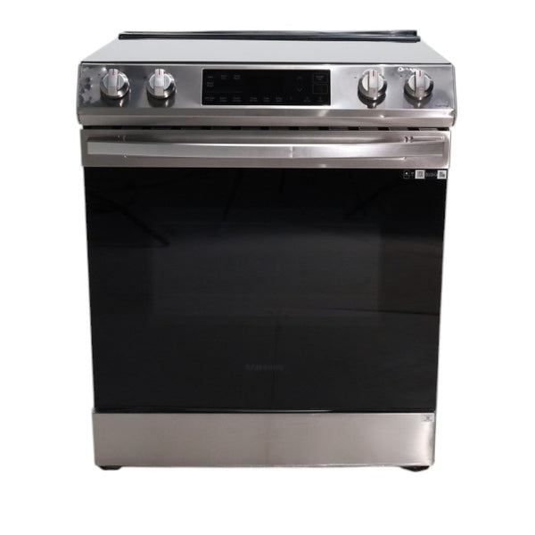 Fingerprint Resistant Stainless Samsung 6.3 cu ft 5 Heating Element Smooth Cooktop Smart Slide In Electric Range with Smart Wifi Connectivity - Scratch & Dent - Moderate