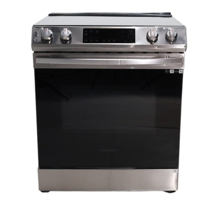 Fingerprint Resistant Stainless Samsung 6.3 cu ft 5 Heating Element Smooth Cooktop Smart Slide In Electric Range with Smart Wifi Connectivity - Scratch & Dent - Moderate