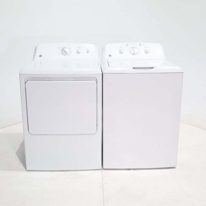 GE 3.8 cu. ft. Top Load Washer with Heavy-Duty Agitator and 6.2 cu. ft. Electric Dryer with 120 ft Venting - Certified Refurbished