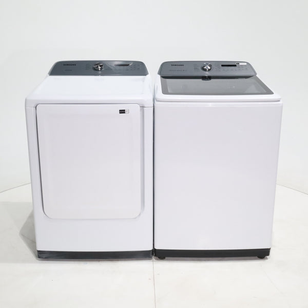 ENERGY STAR Samsung 5.0 cu. ft. Top Load Washer with Active Water Jet and 7.4 cu. ft. Electric Dryer with Smart Care - Scratch & Dent - Moderate