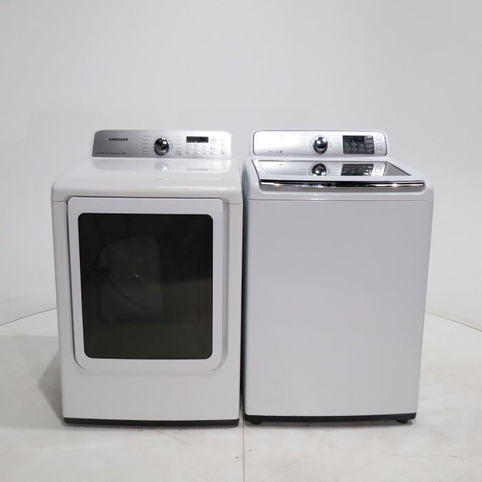 Pictures of ENERGY STAR Samsung 4.5 cu. ft. Top Load Washing Machine with Deep Fill and Samsung 7.3 cu. ft. Electric Dryer with Smart Care - Certified Refurbished - Neu Appliance Outlet - Discount Appliance Outlet in Austin, Tx