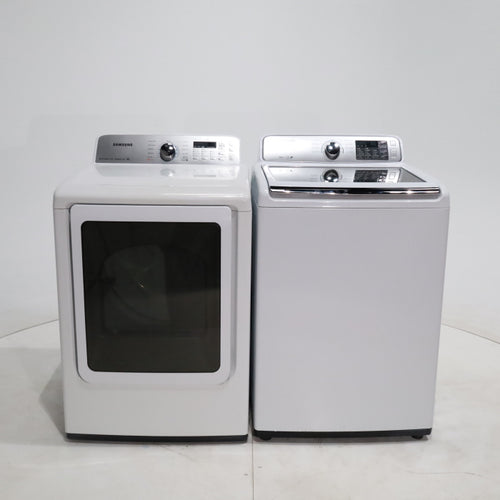 Pictures of ENERGY STAR Samsung 4.5 cu. ft. Top Load Washing Machine with Deep Fill and Samsung 7.3 cu. ft. Electric Dryer with Smart Care - Certified Refurbished - Neu Appliance Outlet - Discount Appliance Outlet in Austin, Tx