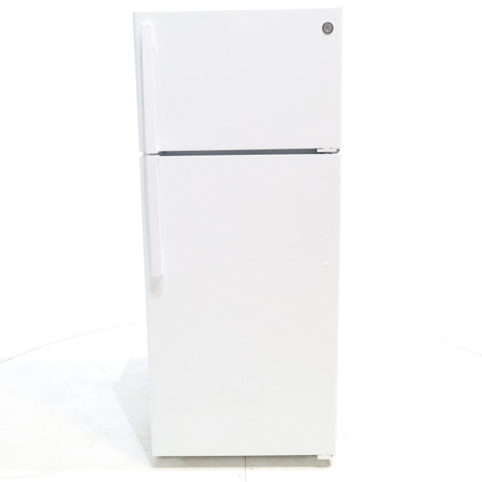GE White 17.5 cu. ft. Top Freezer Refrigerator with Ice Maker and Reversible Hinges - Certified Refurbished