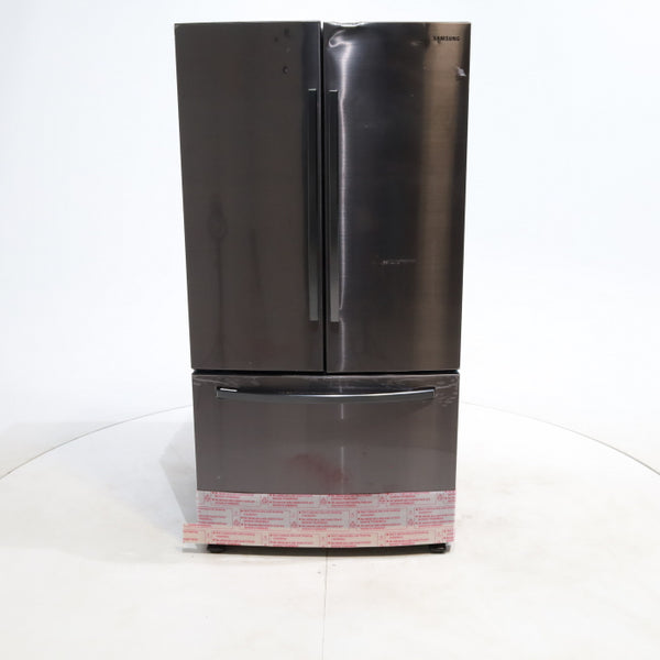 Fingerprint Resistant Black Stainless Steel ENERGY STAR Samsung 28.2 cu. ft. Capacity 3 Door French Door Refrigerator with Internal Ice Maker - Scratch & Dent - Major