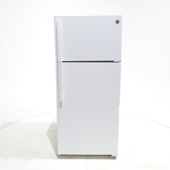 White GE 16.6 Top Freezer Refrigerator with Reversible Hinges - Scratch & Dent - Moderate