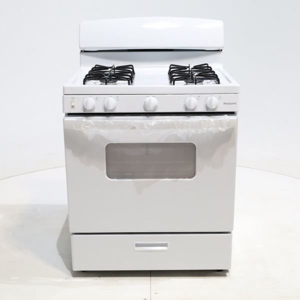 White Hotpoint 4.8 cu. ft. 4 Burner Freestanding Gas Range with Broiler Drawer - Scratch & Dent - Minor