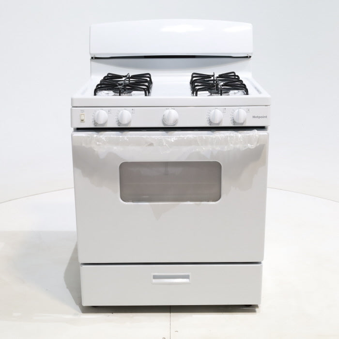 White Hotpoint 4.8 cu. ft. 4 Burner Freestanding Gas Range with Broiler Drawer - Scratch & Dent - Minor