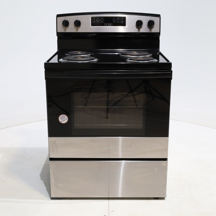 Pictures of Stainless Steel Amana 4.8 cu. ft. 4 Heating Element Freestanding Electric Range with Bake Assist Temperatures - Certified Refurbished - Neu Appliance Outlet - Discount Appliance Outlet in Austin, Tx