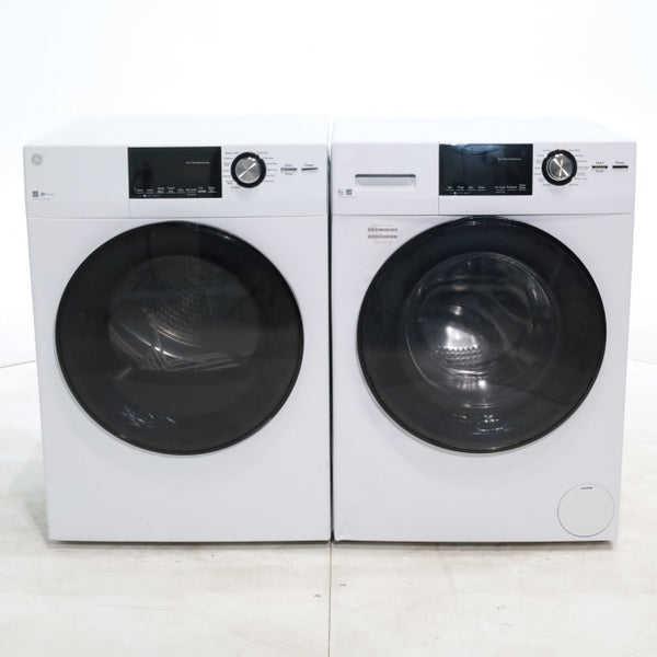 Compact 24 in. Wide GE ENERGY STAR 2.4 cu. ft. Front Load Steam Washing Machine with 1400 RPM Spin Speed and Frontload Vented WiFi Capable ENERGY STAR 4.3 cu. ft. Electric Dryer with Stainless Steel Basket - Scratch & Dent - Moderate