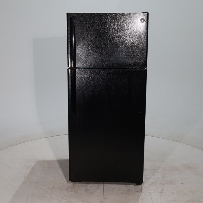Black GE 15.5 cu ft Capacity Top Freezer and Bottom Refrigerator with Adjustable Shelving - Certified Refurbished
