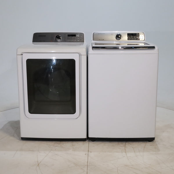 ENERGY STAR Samsung 4.5 cu. ft. Top Load Washing Machine with Deep Fill and 7.3 cu. ft. Electric Dryer with Smart Care - Scratch & Dent - Minor