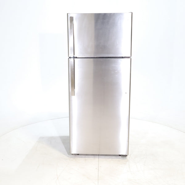 28" Wide Stainless Steel ENERGY STAR GE 17.5 cu. ft. Top Freezer Refrigerator with Reversible Door - Scratch & Dent - Minor