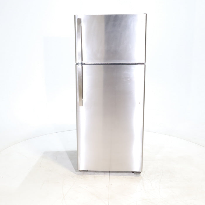 28" Wide Stainless Steel ENERGY STAR GE 17.5 cu. ft. Top Freezer Refrigerator with Reversible Door - Scratch & Dent - Minor