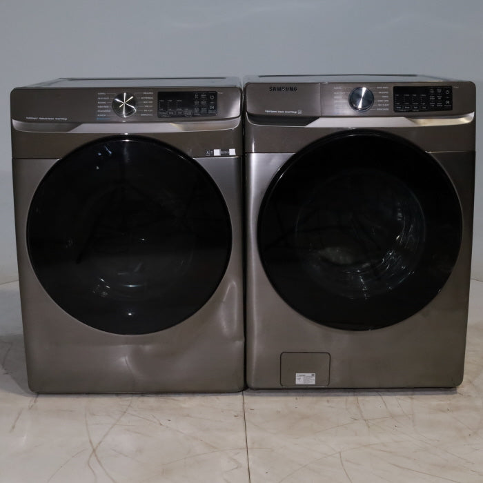 Platinum ENERGY STAR Samsung 4.5 cu. ft. Front Load Washer with WiFi Connectivity and Platinum Samsung 7.5 cu. ft. Front Load Electric Dryer with Steam - Scratch and Dent - Minor