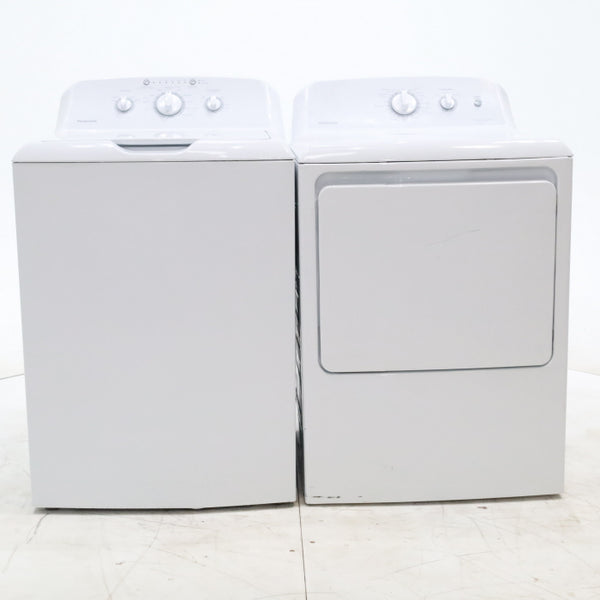 Hotpoint 3.8 cu. ft. Top Load Washing Machine with Stainless Steel Basket and Hotpoint® 6.2 cu. ft. Capacity aluminized alloy Electric Dryer with Auto Dry - Scratch and Dent - Minor / Moderate
