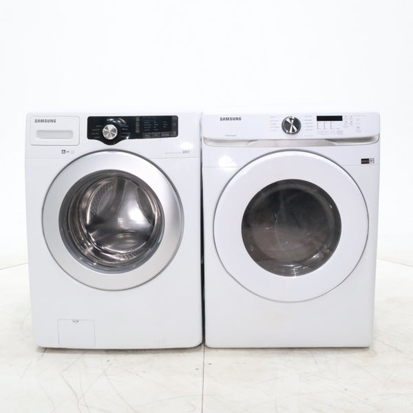 Samsung Frontload 4.0 cu ft 27 inch Wide Washing Machine with Vibration Reduction Technology and White Samsung 7.5 cu. ft. Front Load Electric Dryer with Smart Care - Certified Refurbished