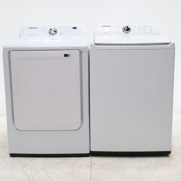 Pictures of Samsung White Top Load Diamond Drum 4.0 cu ft Washing Machine with 8 Wash Cycles and 7.2 cu. ft. Electric Dryer with Sensor Dry in White - Scratch & Dent - Minor /  Moderate - Neu Appliance Outlet - Discount Appliance Outlet in Austin, Tx