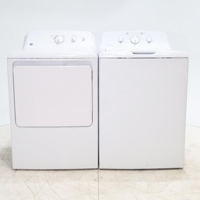 Hotpoint 3.8 cu. ft. Top Load Washing Machine with Stainless Steel Basket and GE 6.2 cu. ft. Electric Dryer with 120 ft Venting - Certified Refurbished