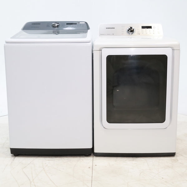 ENERGY STAR Samsung 5.0 cu. ft. Top Load Washing Machine with Active Water Jet and Samsung 7.3 cu. ft. Electric Dryer with Smart Care - Certified Refurbished