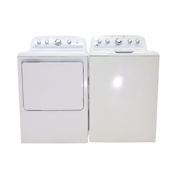 GE. 4.2 cu. ft. Top Load ENERGY STAR Washing Machine with Stain Removal Guide and GE 7.2 cu. ft. Electric Dryer with Aluminized Alloy Drum - Scratch & Dent - Minor