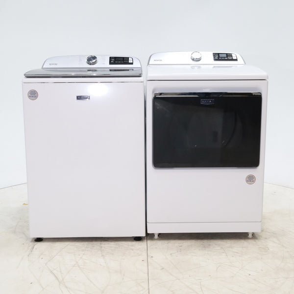 Maytag ENERGY STAR 5.2 cu. ft. Top Load Agitator Washing Machine with Extra Power Button and ENERGY STAR Maytag Smart Capable 7.4 cu. ft. Electric Steam Dryer with Extra Power Button - Scratch & Dent - Minor