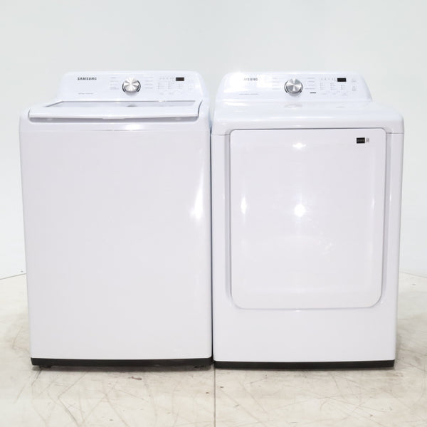 Samsung 4.5 cu. ft. Top Load Washer With Vibration Reduction Technology and ENERGY STAR Samsung 7.4 cu. ft. Electric Dryer with Smart Care Technology - Scratch & Dent - Minor