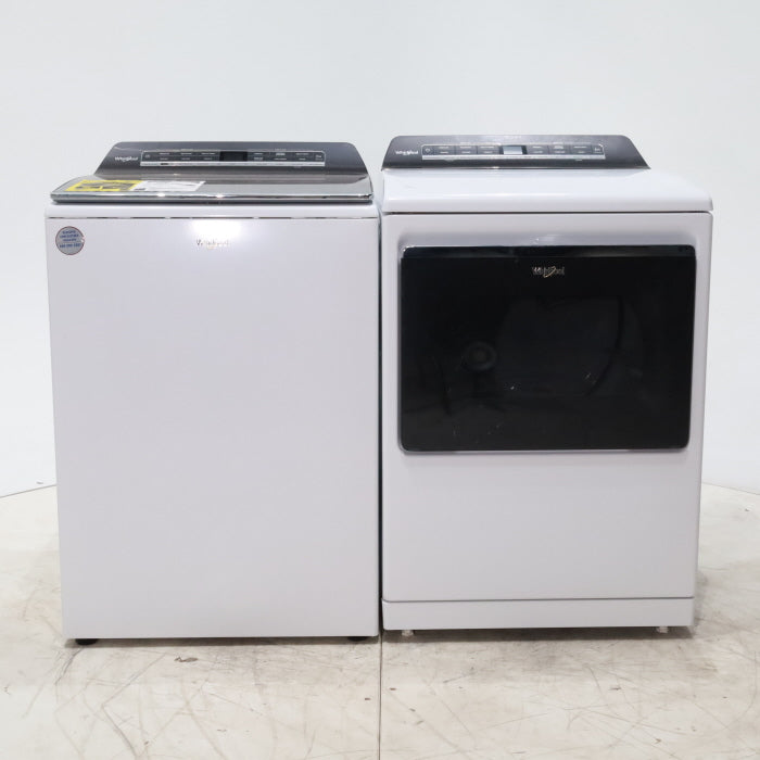 ENERGY STAR Whirlpool 5.2 - 5.3 cu. ft. Smart Top Load Washing Machine with 2 in 1 Removable Agitator and 7.4 cu. ft. Electric Dryer with Hamper Door - Scratch & Dent - Minor
