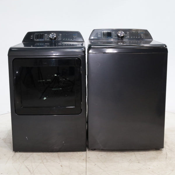 Diamond Gray ENERGY STAR GE Profile 5.4 cu. ft. Top Load Washing Machine with FlexDispense and Diamond Gray ENERGY STAR GE Profile 7.4 cu. ft. Gas Dryer with Steam - Scratch & Dent - Moderate