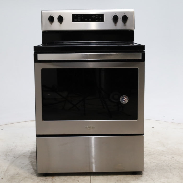 Pictures of Black-on-Stainless Steel Whirlpool 5.3 cu. ft. Freestanding 5 Heating Element Smooth Cooktop Range with Frozen Bake Technology - Scratch & Dent - Minor - Neu Appliance Outlet - Discount Appliance Outlet in Austin, Tx