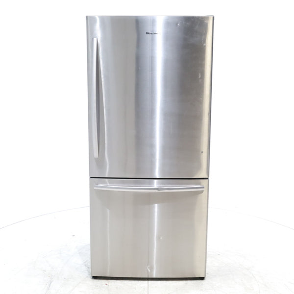 32 in. Wide Counter Depth Stainless Steel ENERGY STAR Hisense 17.1 cu. ft. Bottom Freezer Refrigerator with Super Freezer Technology - Certified Refurbished