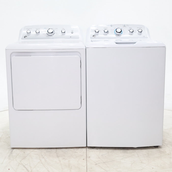 ENERGY STAR GE 4.6 cu. ft. Top Load Washing Machine with Stainless Steel Basket and 7.2 cu. ft. Electric Dryer with HE Sensor Dry - Scratch & Dent - Minor