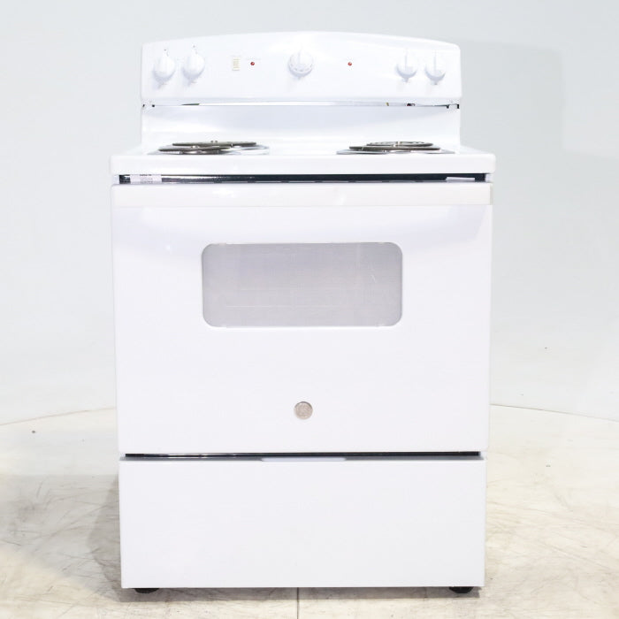 White GE 5.0 cu. ft. Freestanding 4 Heating Element Electric Range with Dual Element Bake - Scratch & Dent - Major