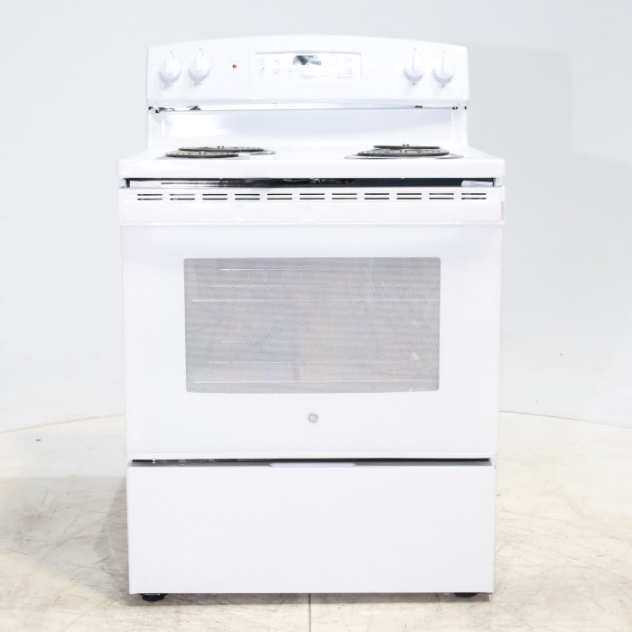 White GE 5.0 cu. ft. Freestanding 4 Heating Element Electric Range with Dual Element Baking - Scratch & Dent - Minor