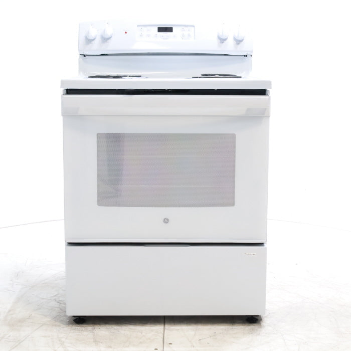 White GE 5.0 cu. ft. Freestanding 4 Heating Element Electric Range with Dual Element Baking - Scratch & Dent - Minor
