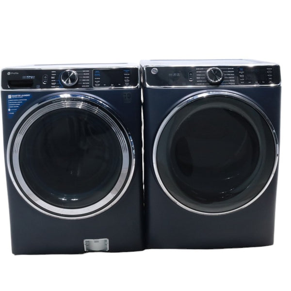Sapphire Blue GE Profile 5.3 cu. ft. Smart Front Load ENERGY STAR Washer with OdorBlock UltraFresh Vent System and Microban and Sapphire Blue GE 7.8 cu. ft. Smart Front Load Gas Dryer with Steam - Scratch & Dent - Minor
