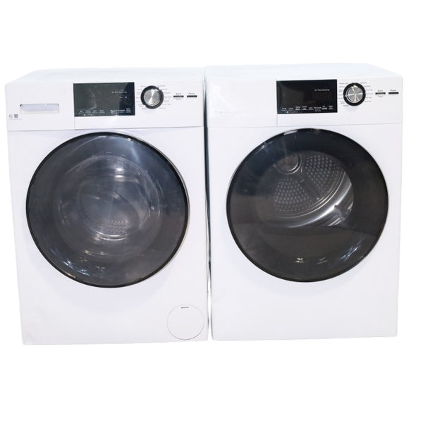 Compact 24 in. Wide GE ENERGY STAR 2.4 cu. ft. Front Load Steam Washing Machine with 1400 RPM Spin Speed and Frontload Vented WiFi Capable ENERGY STAR 4.3 cu. ft. Electric Dryer with Stainless Steel Basket - Scratch & Dent - Moderate