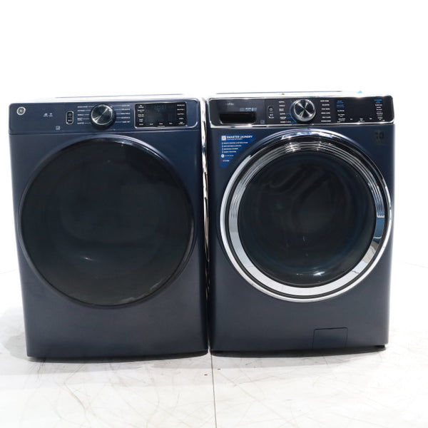 Sapphire Blue GE Profile 5.3 cu. ft. Smart Front Load ENERGY STAR Washer with OdorBlock UltraFresh Vent System and Microban and GE 7.8 cu. ft. Smart Front Load ENERGY STAR Electric Dryer in Sapphire Blue with Sanitize Cycle - Scratch & Dent - Minor